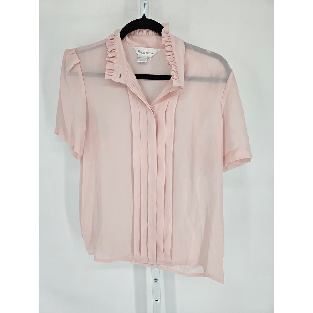 Susan Hutton Womens Sz 12 Short Sleeve Button Up Blouse Light Pink Vintage